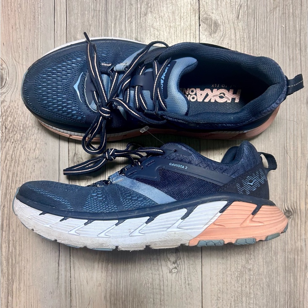 HOKA women’s Gaviota 2 Navy and Peach Running Shoes